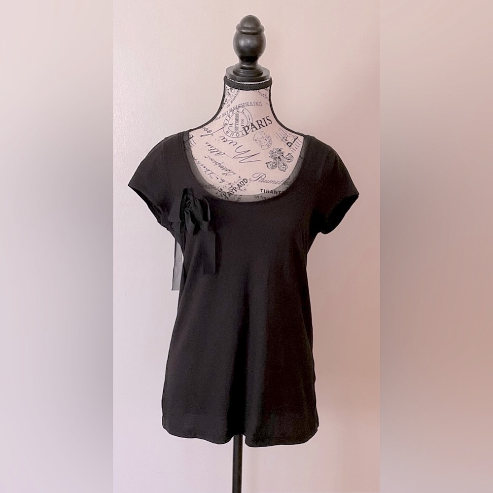 Lovely Ann Taylor LOFT Women’s M Black Short Sleeved Bow Accent Top